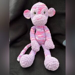 Handmade Crochet Purple and Pink Plush Monkey